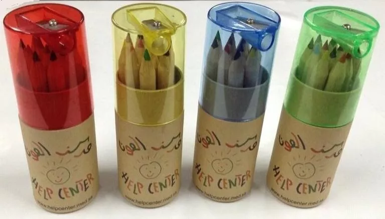 6 color 12 color 24color log color pencil cylinder with pen sharpener